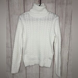 SHEIN White Turtleneck Cable Knit Sweater